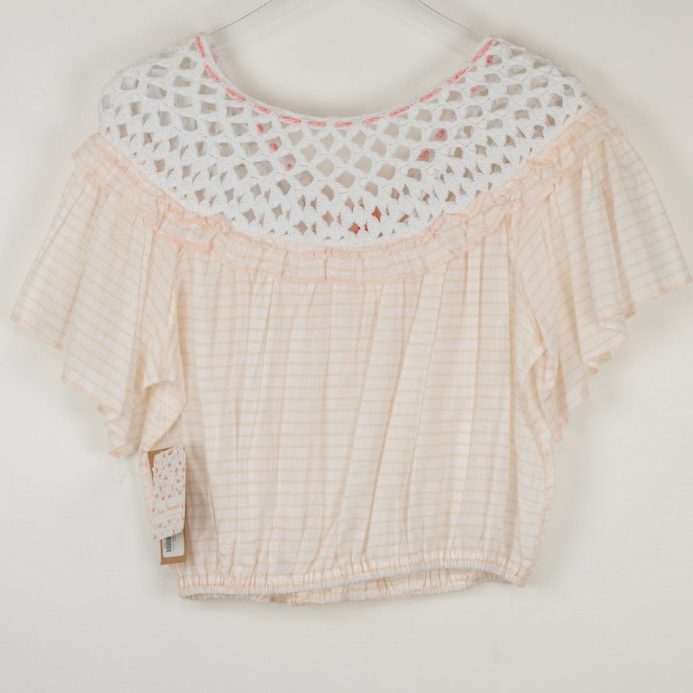 Free People Allora Allora Top Stripe Shirt Crochet Peach White Size Small New - Picture 3 of 7